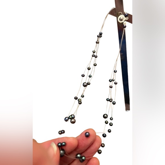 Vintage blue freshwater pearl multi strand Illusion floating necklace 16” - Picture 3 of 5